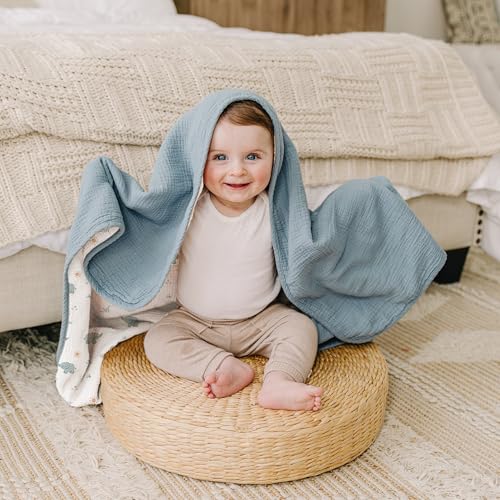 Konssy Muslin Baby Blankets for Girls Boys, 100% Cotton Crib Blanket for Baby Infant Toddler, Super Soft and Lightweight Nursery Blankets 40"x36" (Elephant) - Image 4