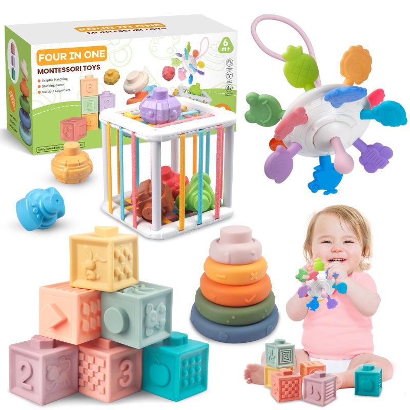 Plunack 4in1 Baby Toys Montessori Soft Stacking Blocks for Babies Infants Teething Toys Sensory Balls and Educational Learning Set for Toddlers Boys Girls - Image 2