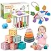 Plunack 4in1 Baby Toys Montessori Soft Stacking Blocks for Babies Infants Teething Toys Sensory Balls and Educational Learning Set for Toddlers Boys Girls - Image 3