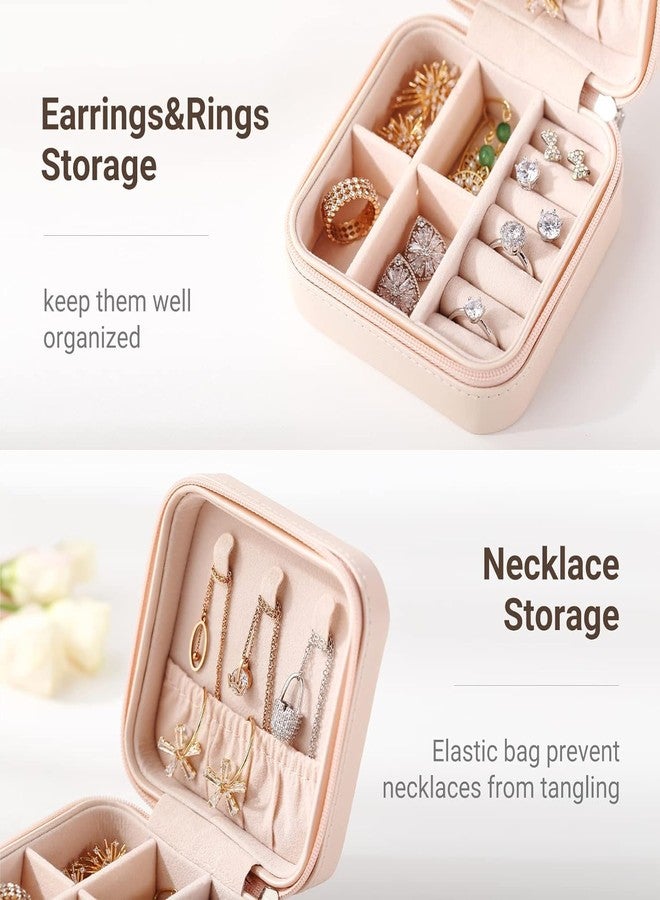 Luxoper PU Leather Mini Jewelry Organizer Box PU Leather with Zipper - Portable Storage Case with Dividers for Rings, Earrings, Necklace, Travel Jewelry Case for Women (Pink) - Image 3