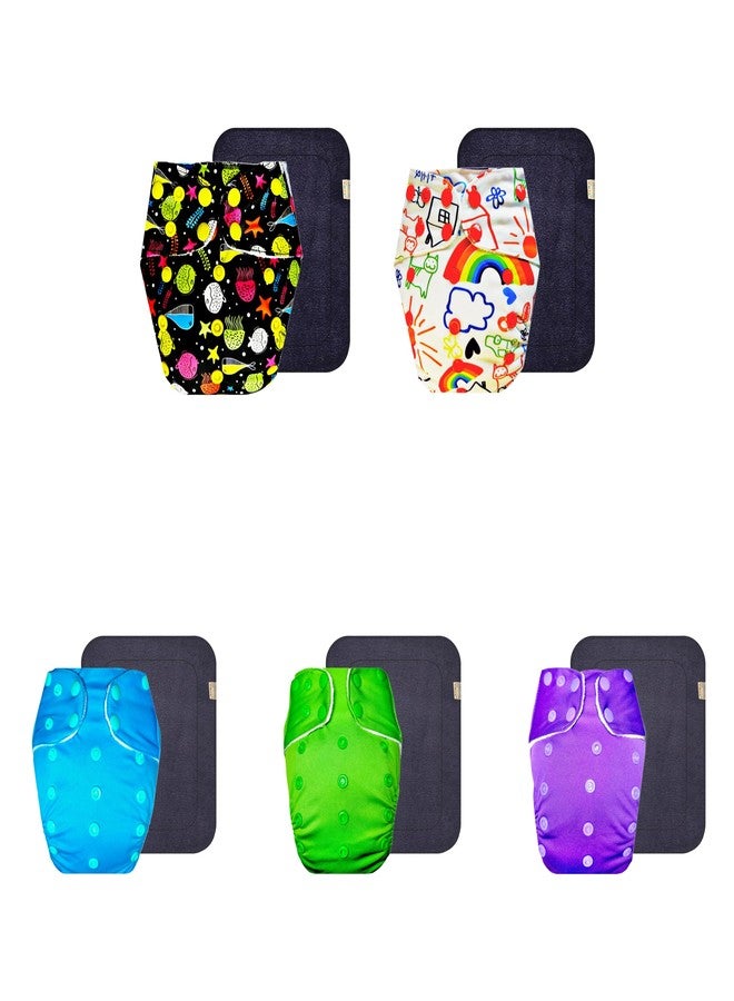Dumbledo Premium Cloth Diaper with Gray Insert (Pack of 5) | Snug Fit | Reusable & Washable | Travel Friendly | Perfect for Indian Summers | 3 Months - 3 Years | Unisex Baby - Image 1