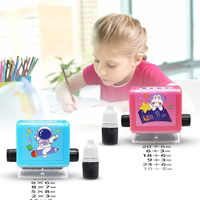 OneNine Math Roller Stamp for Kids, 2pcs Reusable Multiply and Division Seal Arithmetic Artifact Teaching Stamps Within 100 Math Practice Questions Learning Toy for Preschool Kindergarten Home School - Image 1