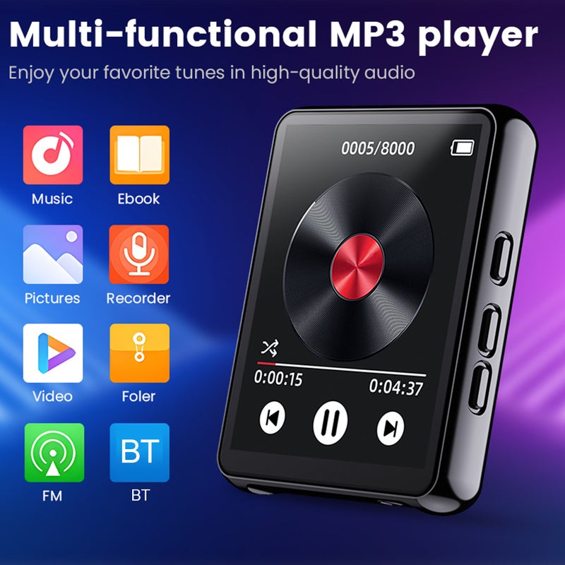 مشغل Mp3 بسعة 32 جيجابايت: واجهة شاشة لمس بديهية - اتصال مستقر بلوتوث 5.0 - دعم صوت عالي الجودة للاستخدام اليومي المحمول، والنشاطات الخارجية، وقراءة الكتب الإلكترونية، وتسجيل راديو FM - Image 2