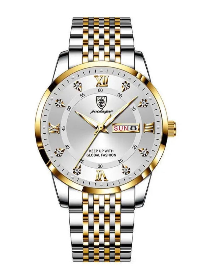 اي اي كيه كوليكشن ساعة يد رجالية أنيقة كاجوال مقاومة للماء سوار فضي و ذهبي مع ميناء أبيض جودة عالية