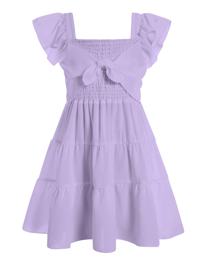 Vogseek Purple Dress for Girls Size 8 10 Tweens Short Sleeve Bowknot Flowy Dresses Big Girl Spring Cute Square Neck Frock Teens Size 8-10 Valentines Easter Semi Formal Party Girl's Dresses 9 10 Years - Image 1