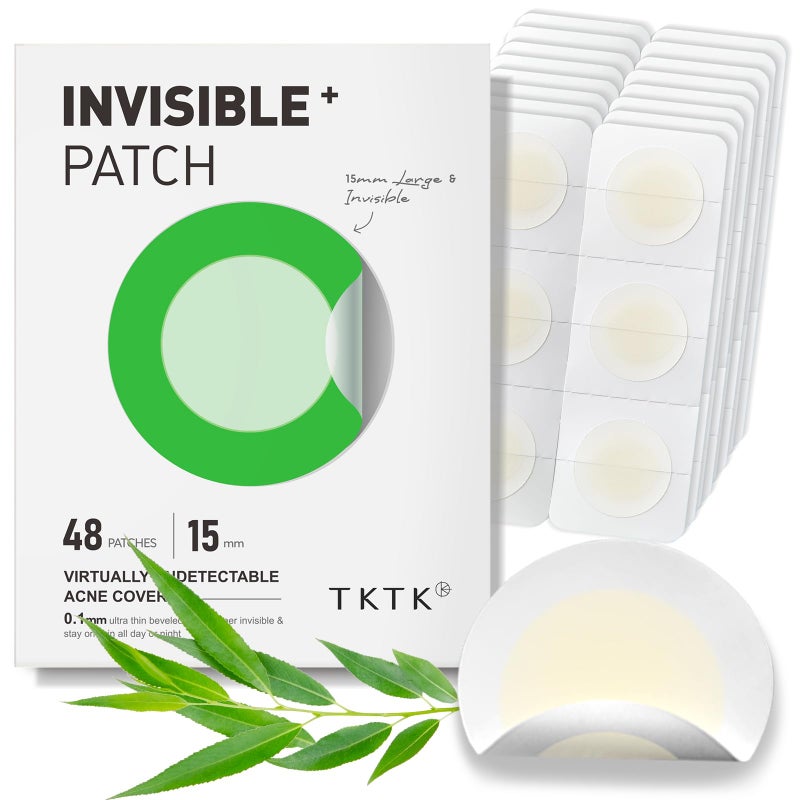 TKTK Pimple Patches, 15 mm Invisible Acne Patches for Face with Salicylic Acid, 0.01cm Extra Thin Outer Edge, Hydrocolloid Zit Patch for Pustule, Whitehead, Cystic Acne Spot, 48 Count - Image 1