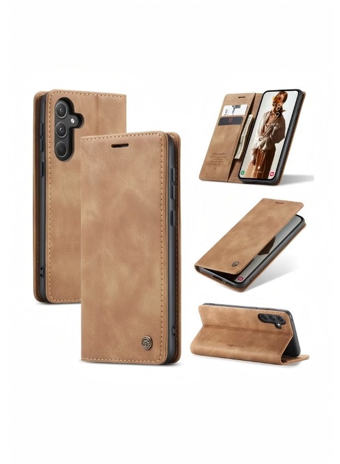 CaseMe Phone Case Compatible with Samsung Galaxy A55 with Card Holder High-end Retro Leather Shockproof Protective Wallet Case - Image 1