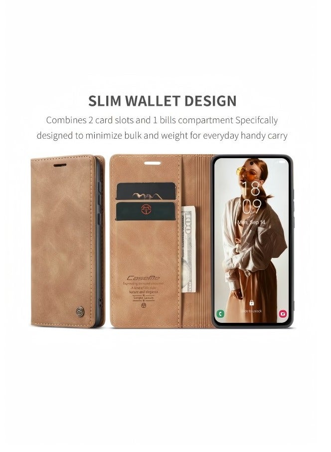 CaseMe Phone Case Compatible with Samsung Galaxy A55 with Card Holder High-end Retro Leather Shockproof Protective Wallet Case - Image 5
