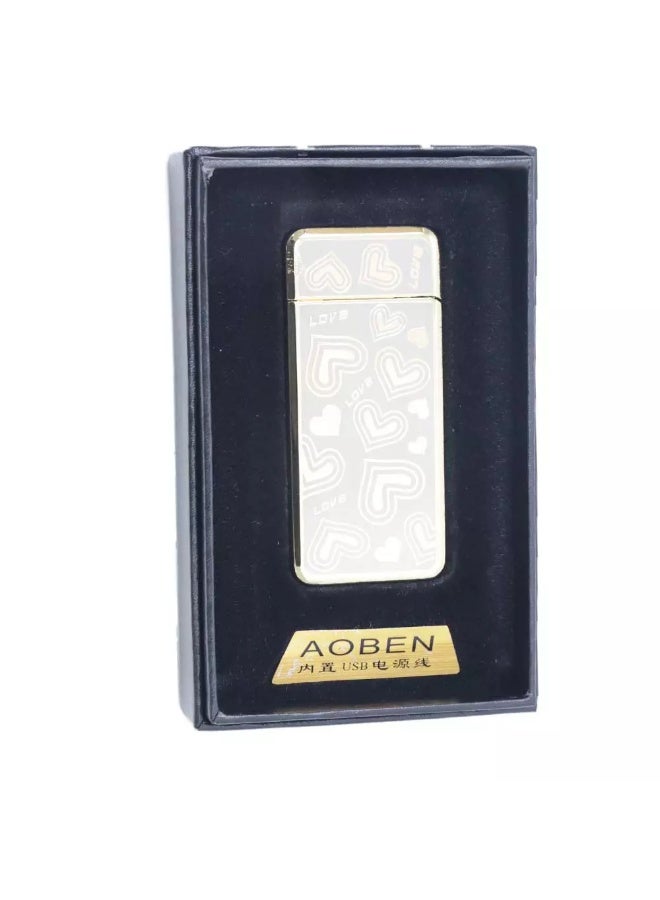 AOBEN ولاعة سجائر إلكترونية عصرية من أوبن، مجموعة تدخين، ضوء LED، جسم ذهبي، ذهبي لامع في الغطاء - Image 3
