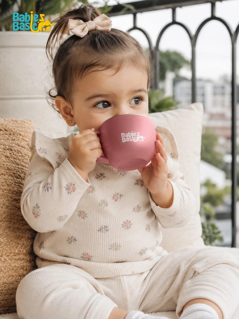 Babies Basic Babies Basic Stainless Steel Cup with Silicone Sleeve for Kids, Dusty Pink