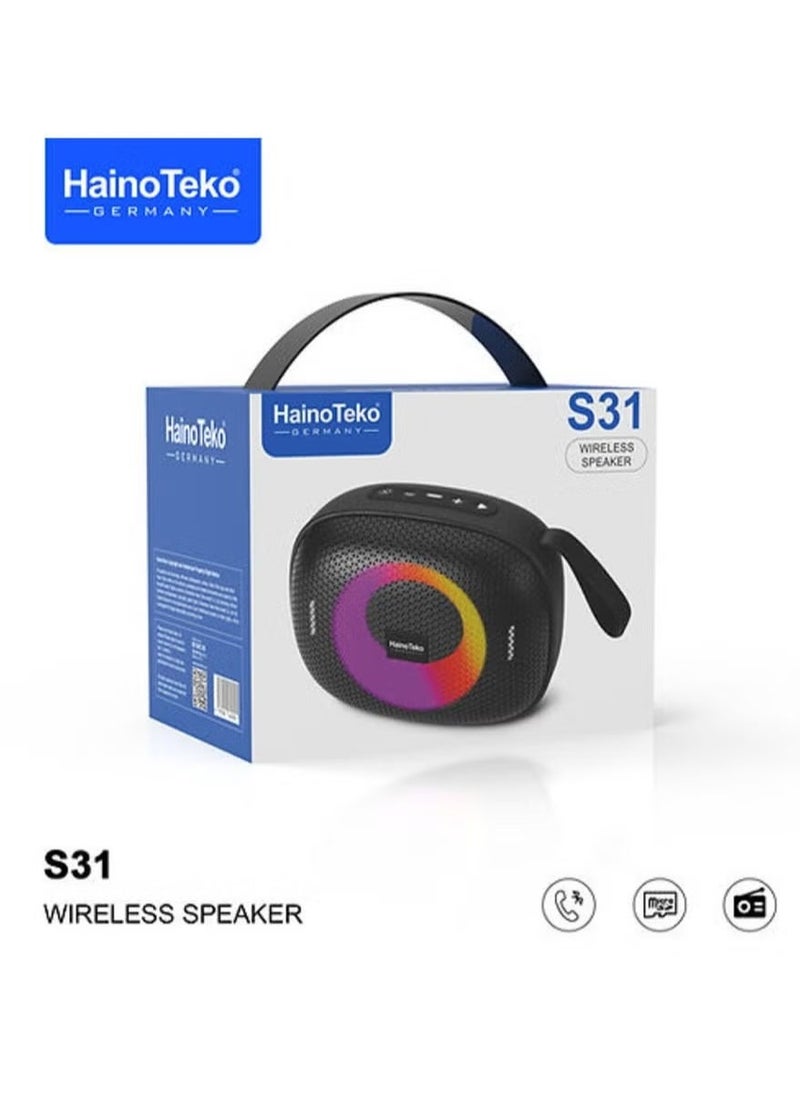 Haino Teko S31 Portable Wireless Bluetooth Speaker – Compact, Powerful Sound, IPX7 Waterproof, 12-Hour Battery Life, Built-In Microphone, and Deep Bass – Perfect for Outdoor, Travel, and Home Use  - Image 2
