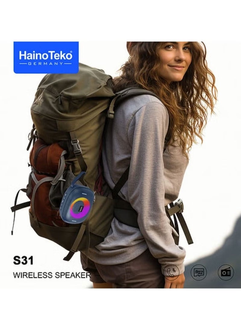 Haino Teko S31 Portable Wireless Bluetooth Speaker – Compact, Powerful Sound, IPX7 Waterproof, 12-Hour Battery Life, Built-In Microphone, and Deep Bass – Perfect for Outdoor, Travel, and Home Use  - Image 3