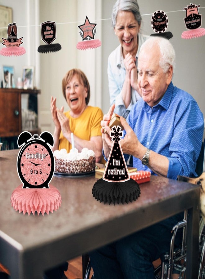 UNIIDECO 9PCS Retirement Table Centerpieces Retirement Party Decorations Happy Retirement Decorations Honeycomb Table Toppers for Men Women Retirement Party Farewell Party (Rose Gold) - Image 2