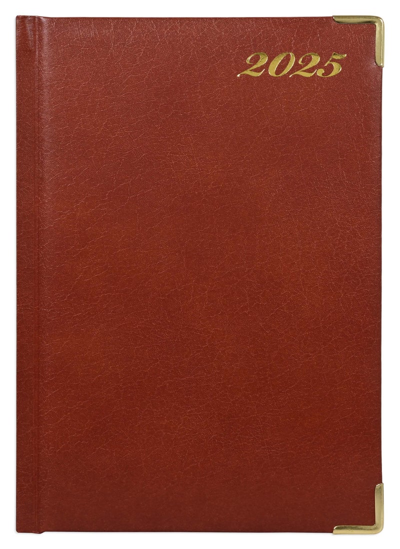 FIS Fis 2025 A5 Diary,Gold Corners,English Vinyl 1Side Padded Brown -FSDI22E25BR  - Image 1