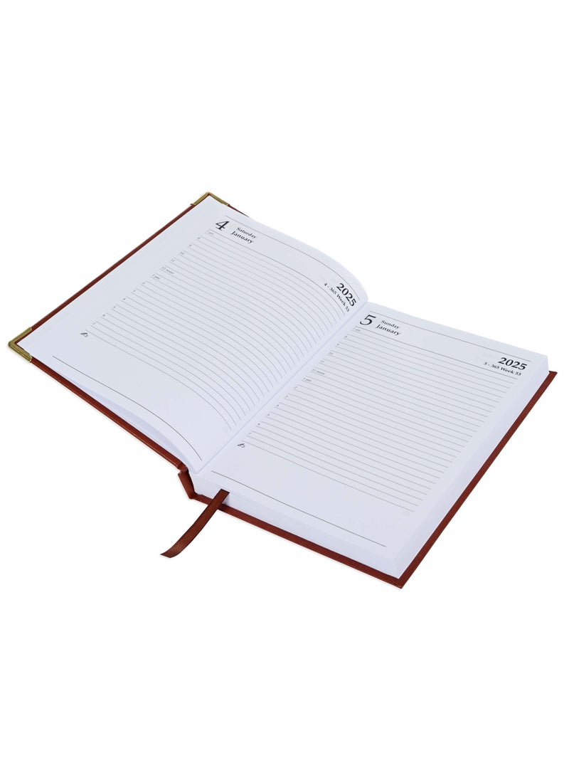FIS Fis 2025 A5 Diary,Gold Corners,English Vinyl 1Side Padded Brown -FSDI22E25BR  - Image 2