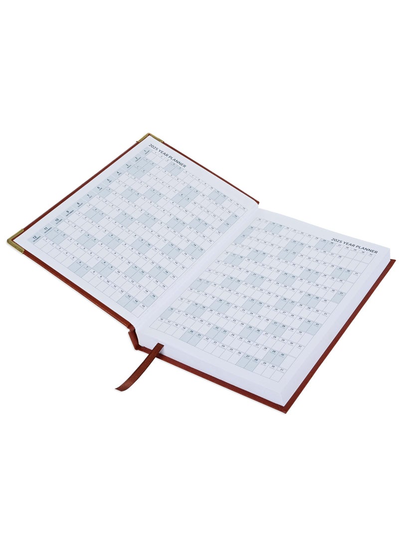 FIS Fis 2025 A5 Diary,Gold Corners,English Vinyl 1Side Padded Brown -FSDI22E25BR  - Image 3