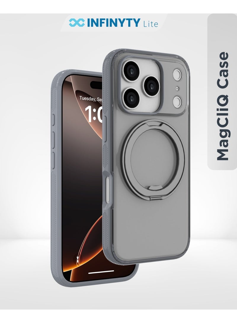 INFINYTY iPhone 17 Pro 360° Rotatable Ring Stand Case Pristine Grey, MagSafe Compatible, Multi-Angle Viewing, N52 Magnet, Military Grade Drop Protection, Precision Fit, Enhanced Button/Port Access Hands-Viewing, Raised Edge, Sleek & Lightweight, Infinity Lite - Image 1