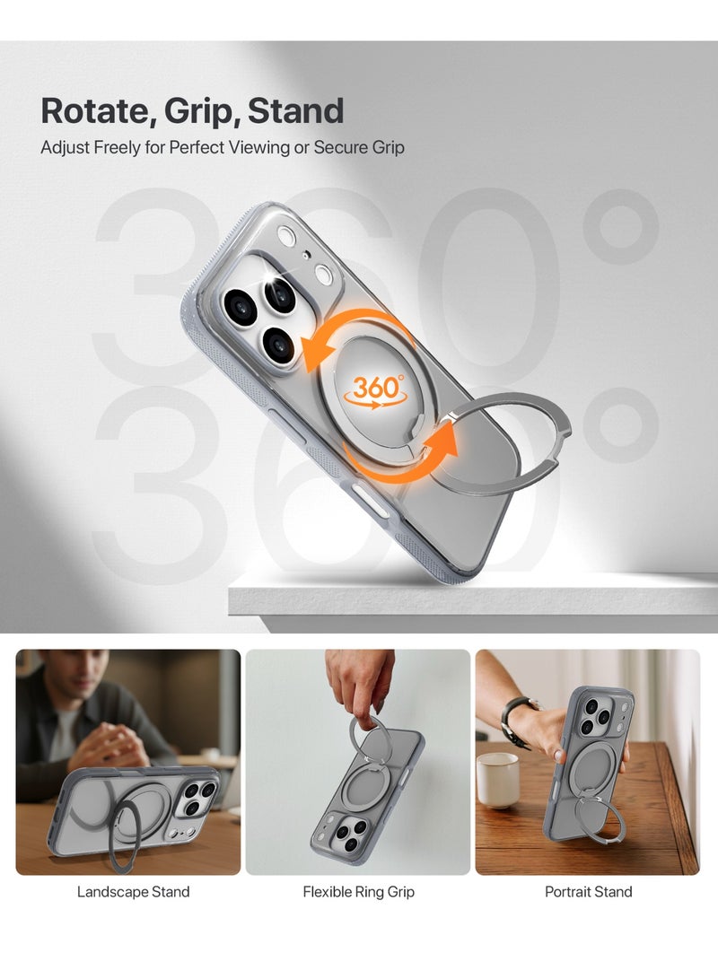 INFINYTY iPhone 17 Pro 360° Rotatable Ring Stand Case Pristine Grey, MagSafe Compatible, Multi-Angle Viewing, N52 Magnet, Military Grade Drop Protection, Precision Fit, Enhanced Button/Port Access Hands-Viewing, Raised Edge, Sleek & Lightweight, Infinity Lite - Image 3
