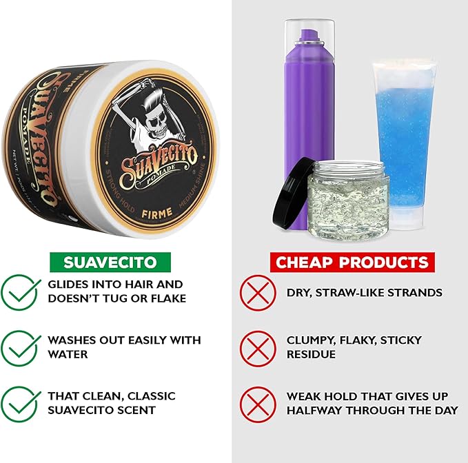 Suavecito Pomade Firme (Strong) Hold 4 oz, 1 Pack - Strong Hold Hair Pomade For Men - Medium Shine Water Based Wax Like Flake Free Hair Gel - Easy To Wash Out - All Day Hold For All Hair Styles - Image 4