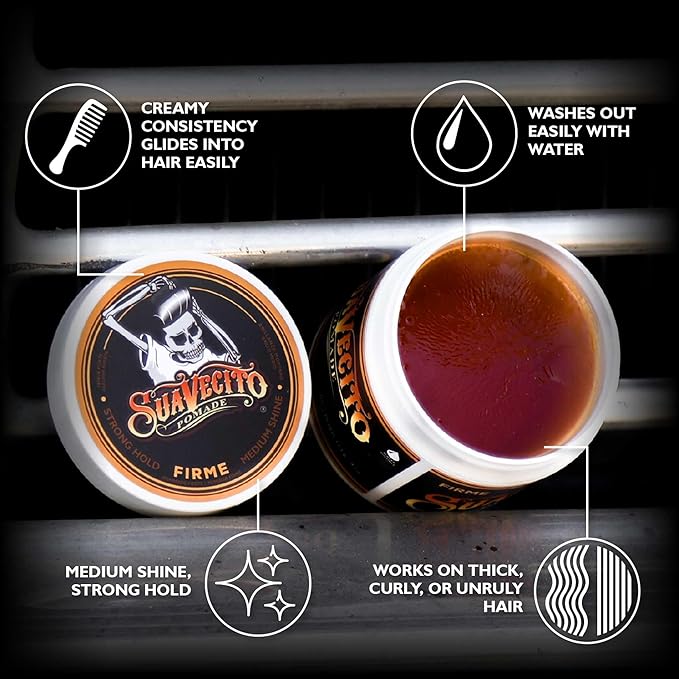 Suavecito Pomade Firme (Strong) Hold 4 oz, 1 Pack - Strong Hold Hair Pomade For Men - Medium Shine Water Based Wax Like Flake Free Hair Gel - Easy To Wash Out - All Day Hold For All Hair Styles - Image 3