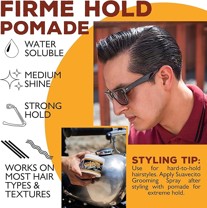 Suavecito Pomade Firme (Strong) Hold 4 oz, 1 Pack - Strong Hold Hair Pomade For Men - Medium Shine Water Based Wax Like Flake Free Hair Gel - Easy To Wash Out - All Day Hold For All Hair Styles - Image 5