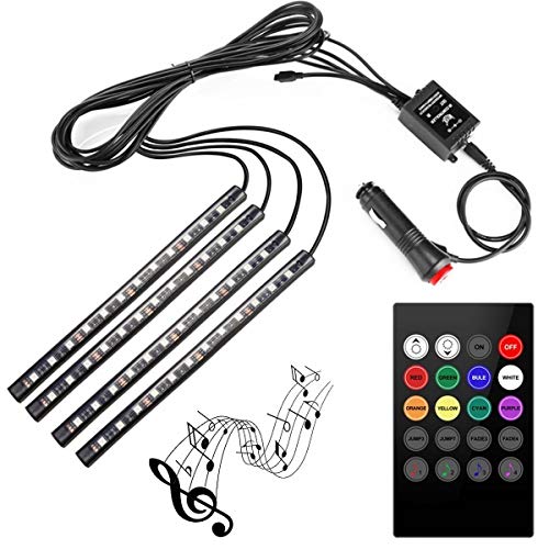 Automaze 4pcs 48 LED DC 12V Multicolour Music Car Strip Atmosphere Lamp Light for Car Interior Under Dash Lighting Kit with Sound Active Function and Wireless Remote Control - Image 1