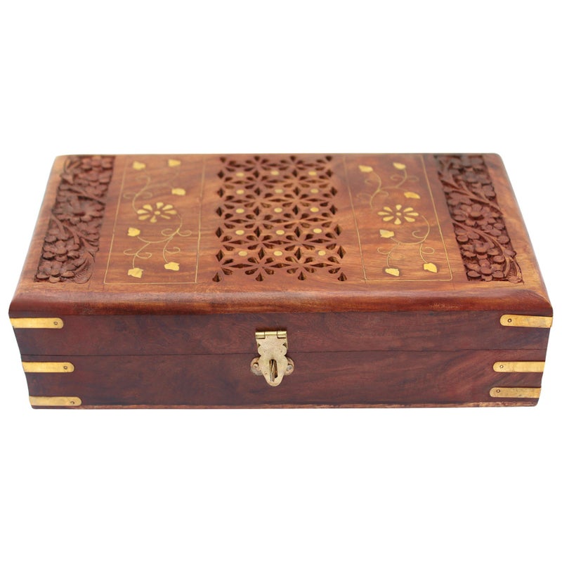 ITOS365 Handmade Wooden Jewellery Box for Women Jewel Organizer Hand Carved with Intricate Carvings Gift Items - 10 inches - Image 5