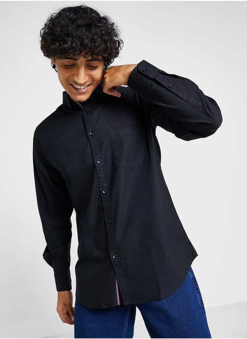 Seventy Five Cotton-Elastane Casual Single Pocket Shirt