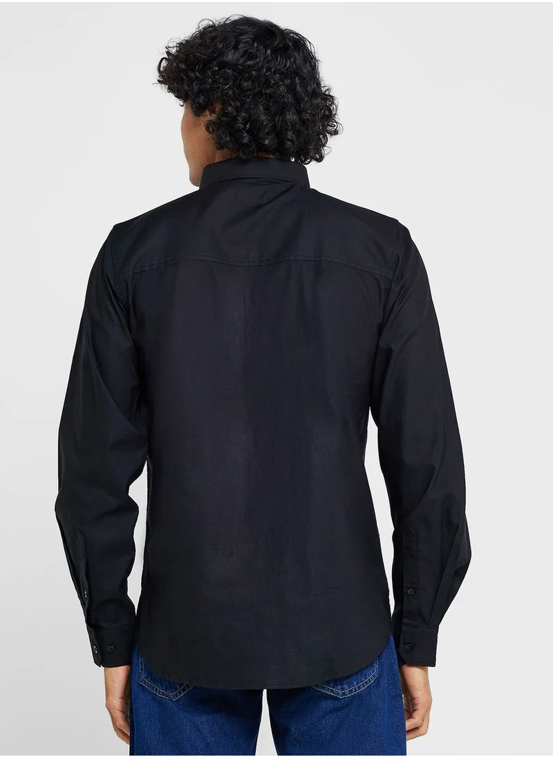 Seventy Five Cotton-Elastane Casual Single Pocket Shirt