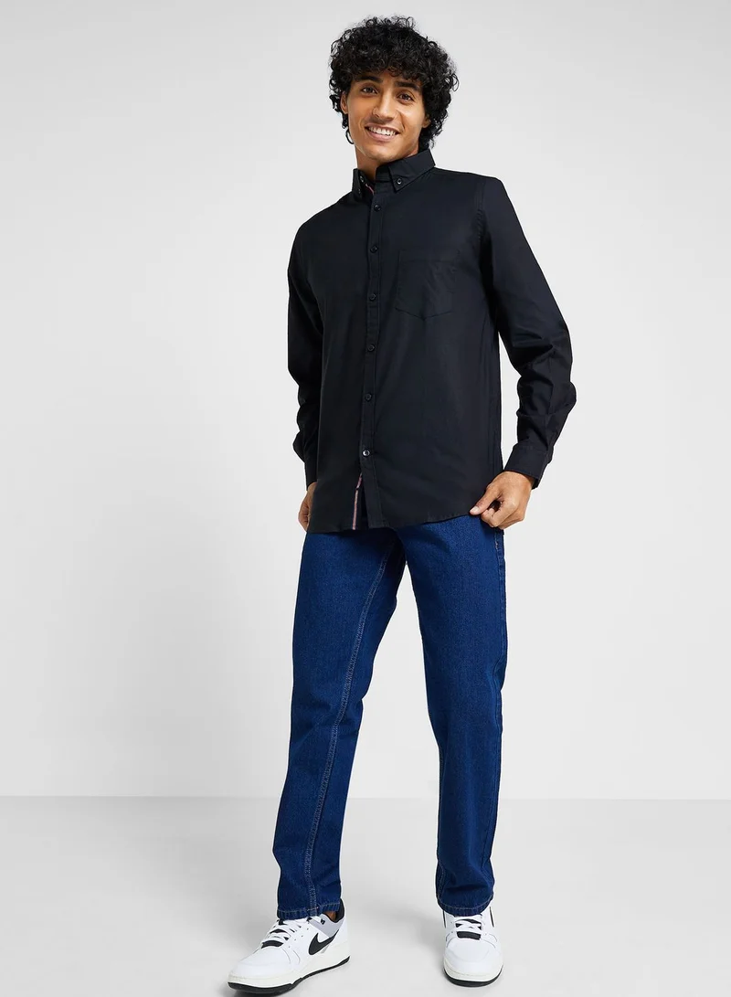 Seventy Five Cotton-Elastane Casual Single Pocket Shirt