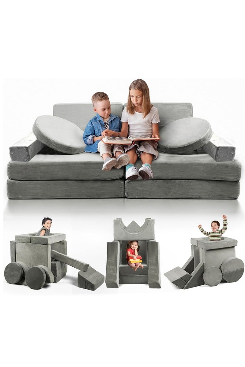 شو وو أريكة أطفال (12 قطعة)، سرير كرسي أطفال قابل للتعديل، أريكة بذراعين ناعمة للأطفال، كرسي استرخاء قابل للسحب، سرير أريكة لعب قابل للتحويل للأطفال، كرسي استرخاء مريح للأطفال، مجموعة ألعاب مقسمة للأطفال - Image 1