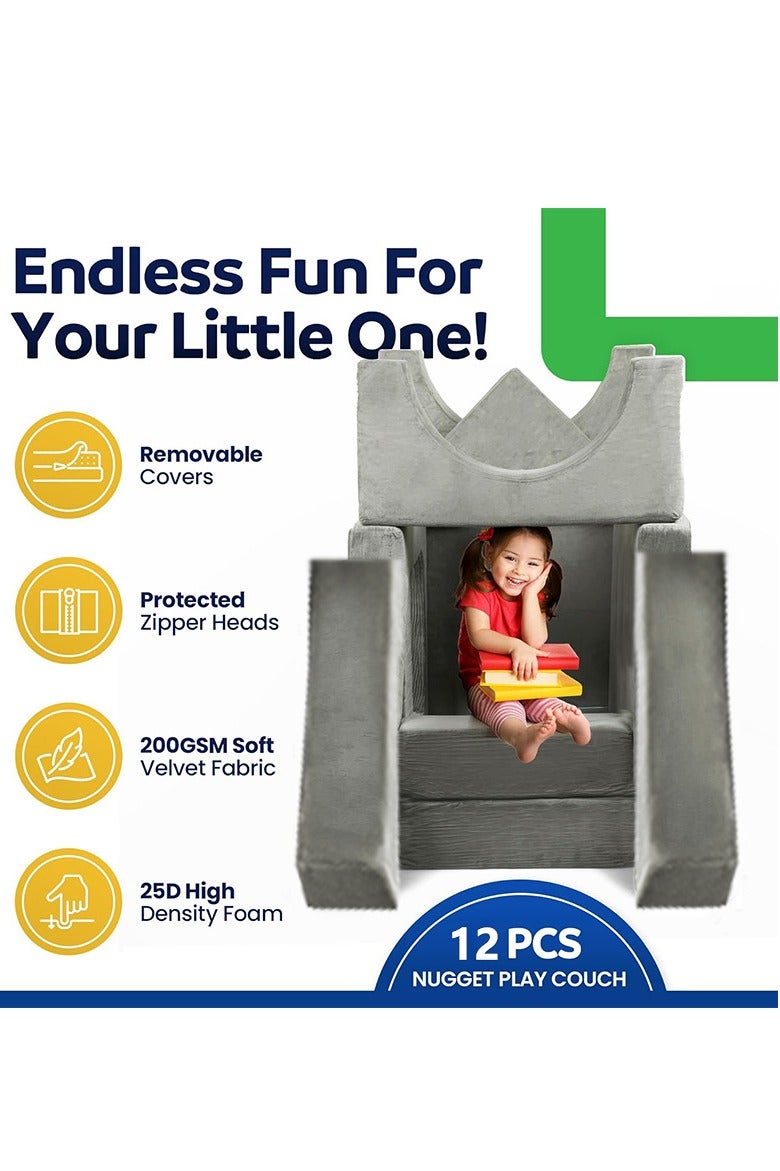 شو وو أريكة أطفال (12 قطعة)، سرير كرسي أطفال قابل للتعديل، أريكة بذراعين ناعمة للأطفال، كرسي استرخاء قابل للسحب، سرير أريكة لعب قابل للتحويل للأطفال، كرسي استرخاء مريح للأطفال، مجموعة ألعاب مقسمة للأطفال - Image 5