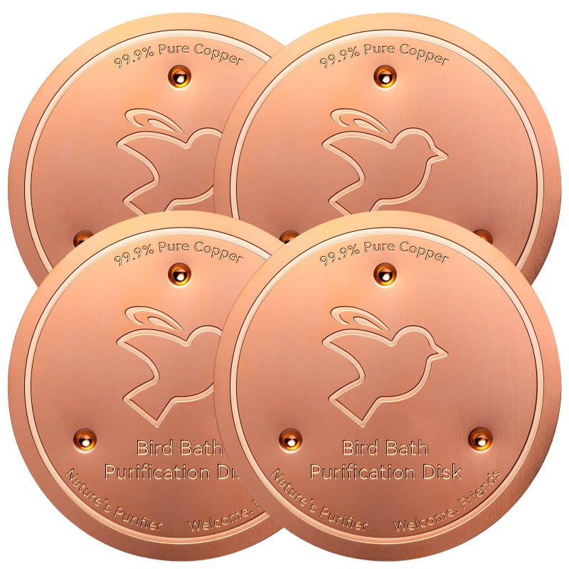 Mellbree 4-Pack Bird Bath Copper Disk, 0.6mm Reinforced 99.99% Pure Copper Cleaning Disk with Triple-Point Support for Physical Safe Clean Water All-Season - Image 1