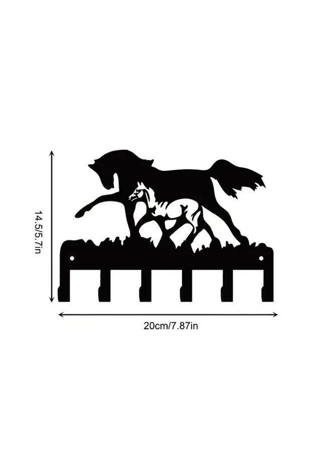 Elegant Black Metal Wall Hook Bohemian Style Horse Silhouette Golden Accents Easy Install - Image 4
