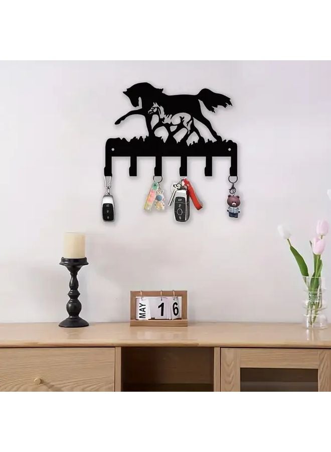 Elegant Black Metal Wall Hook Bohemian Style Horse Silhouette Golden Accents Easy Install - Image 3