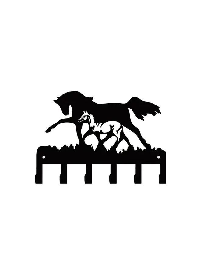 Elegant Black Metal Wall Hook Bohemian Style Horse Silhouette Golden Accents Easy Install - Image 1