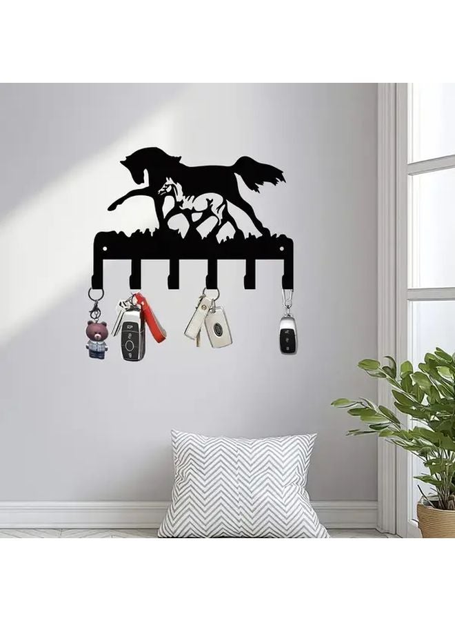 Elegant Black Metal Wall Hook Bohemian Style Horse Silhouette Golden Accents Easy Install - Image 5