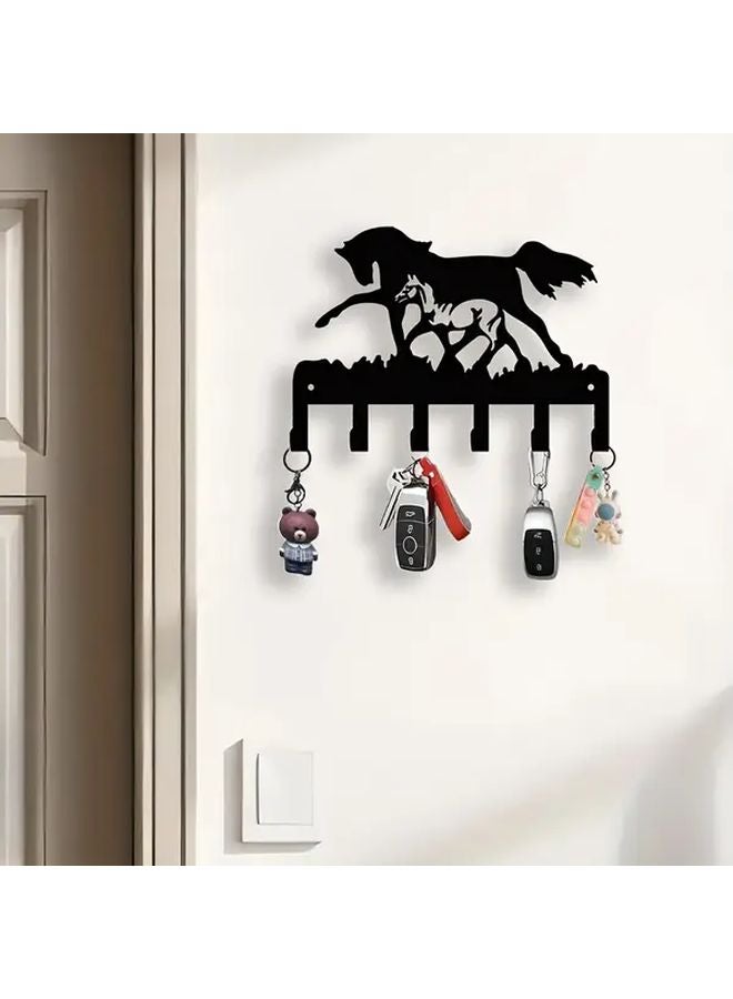 Elegant Black Metal Wall Hook Bohemian Style Horse Silhouette Golden Accents Easy Install - Image 2