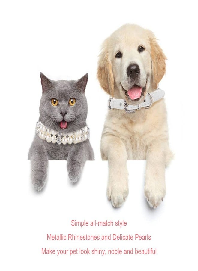 HOWWFALY Dog Cat Pearl Collars with Crystal Rhinestone PU Leather Collars Necklace Adjustable Collar Dog Chain Cat White Pearl Pet Collar for Small Medium Pets - Image 4