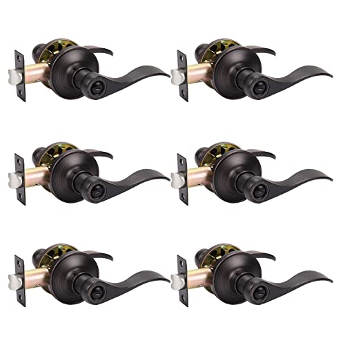 KNOBWELL 6 Pack Oil Rubbed Bronze Door Handles Interior Privacy Door Levers for Bedroom/Bathroom with Thumb Turn Lock Inside, Reversible for Right or Left - Image 1