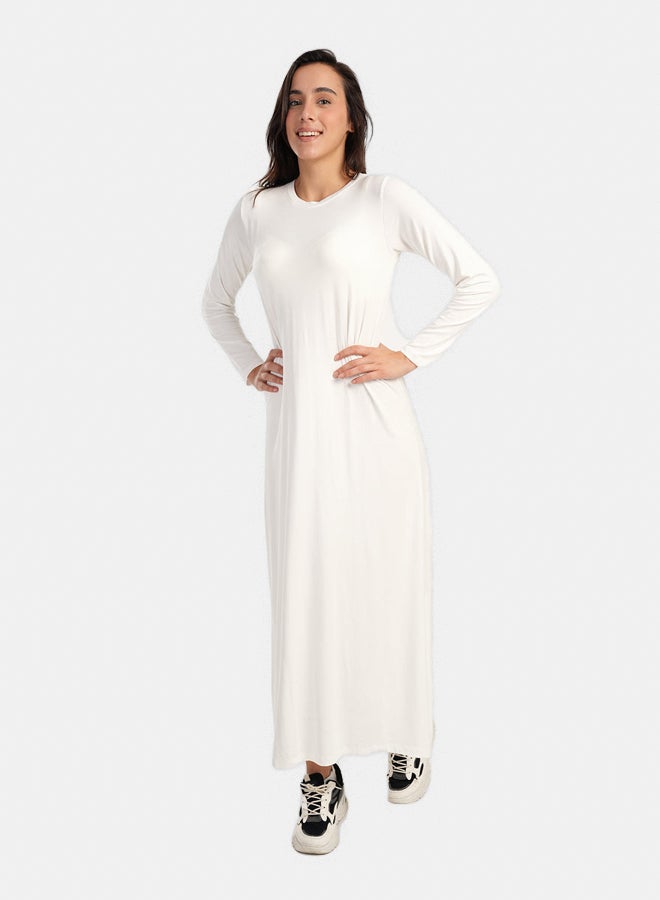 Carina Women's Viscose Relaxed-Fit Long-Sleeve Round-Neck Maxi Dress - Off White - Image 1