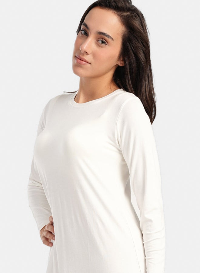 Carina Women's Viscose Relaxed-Fit Long-Sleeve Round-Neck Maxi Dress - Off White - Image 4