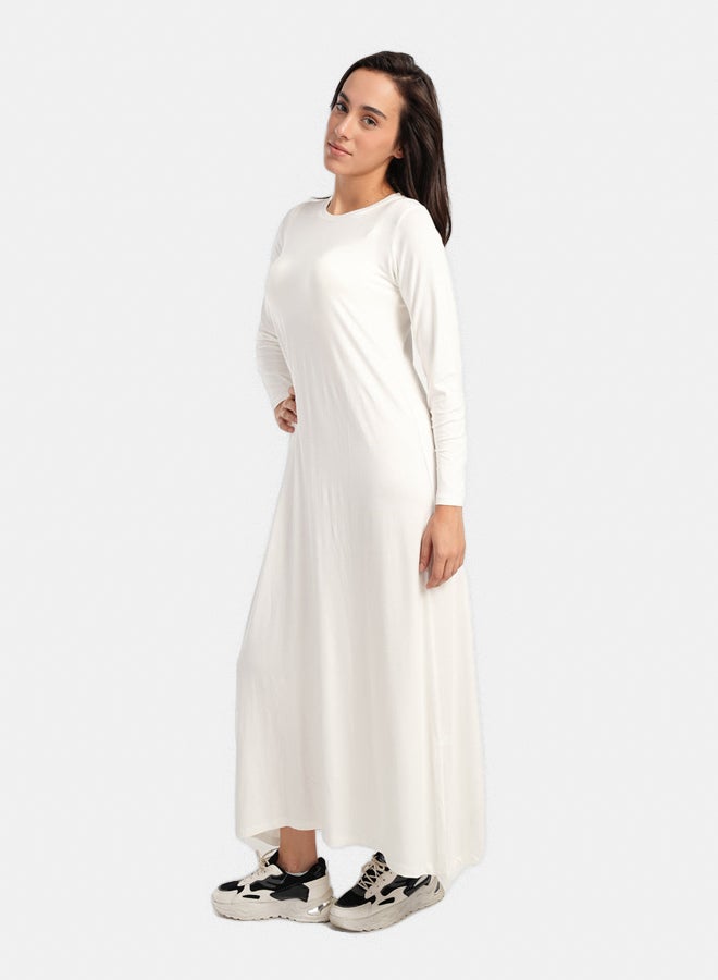 Carina Women's Viscose Relaxed-Fit Long-Sleeve Round-Neck Maxi Dress - Off White - Image 2