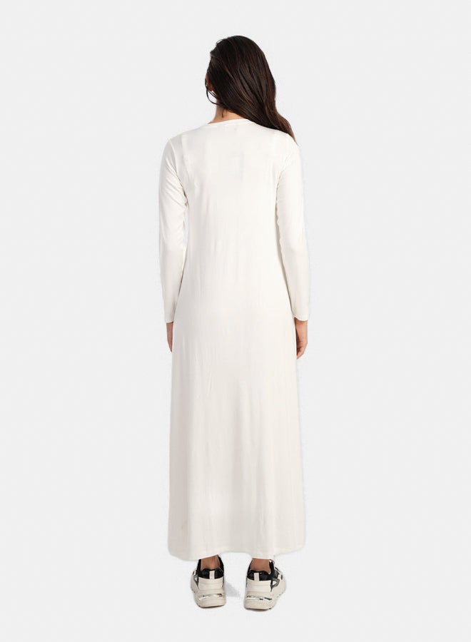 Carina Women's Viscose Relaxed-Fit Long-Sleeve Round-Neck Maxi Dress - Off White - Image 3