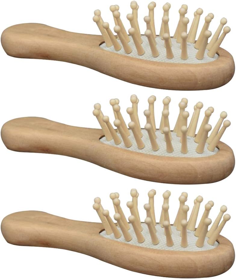 HEALLILY 1 set 3pcs Wooden Hair Brush Mini Bamboo Paddle Brush Airbag Combs Cushion Hair Brush Head Scalp Massage Comb