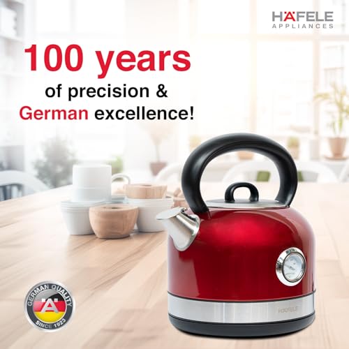 Hafele Dome Plus 2200W, 240V Electric Stainless Steel Kettle with Spout Cover with Analogue Temperature Display, Detachable Micro-Mesh Filter for Lime Scale Filtering, Easy Cleaning (1.7 L, Red) - Image 5