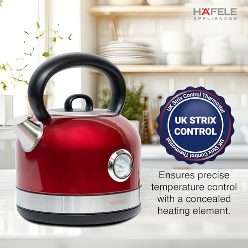 Hafele Dome Plus 2200W, 240V Electric Stainless Steel Kettle with Spout Cover with Analogue Temperature Display, Detachable Micro-Mesh Filter for Lime Scale Filtering, Easy Cleaning (1.7 L, Red) - Image 3