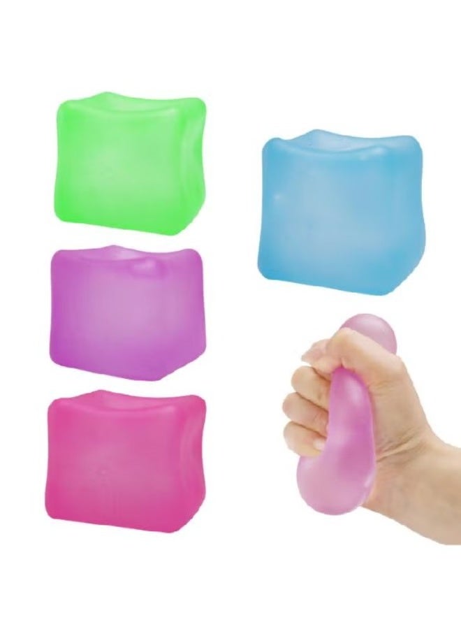 4 Pack Gel-Filled Squishy Stress Cube Fidget Toys for Anxiety Relief - Image 1