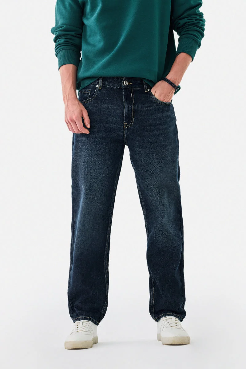 سنيتش Dark Blue Solid Relaxed Casual Jeans
