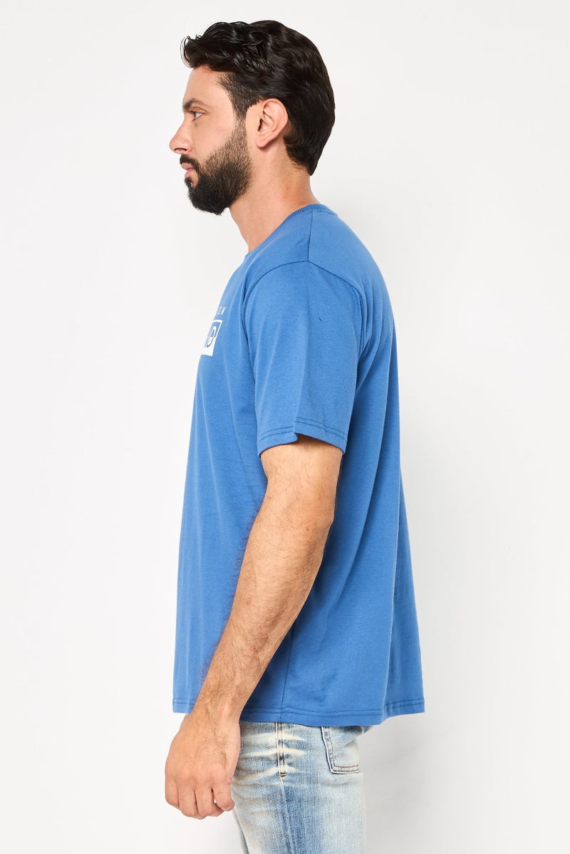 NorthLand Men Ribbed Collar Short Sleeve Brand Logo T-Shirt, Blue - Image 3